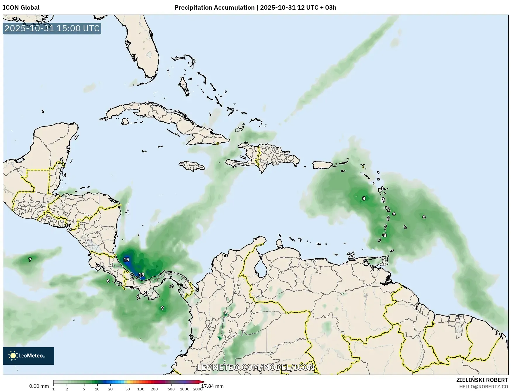 ICON model - Caribbean, Precipitation Accumulation ICON model - Caribbean, Precipitation Accumulation