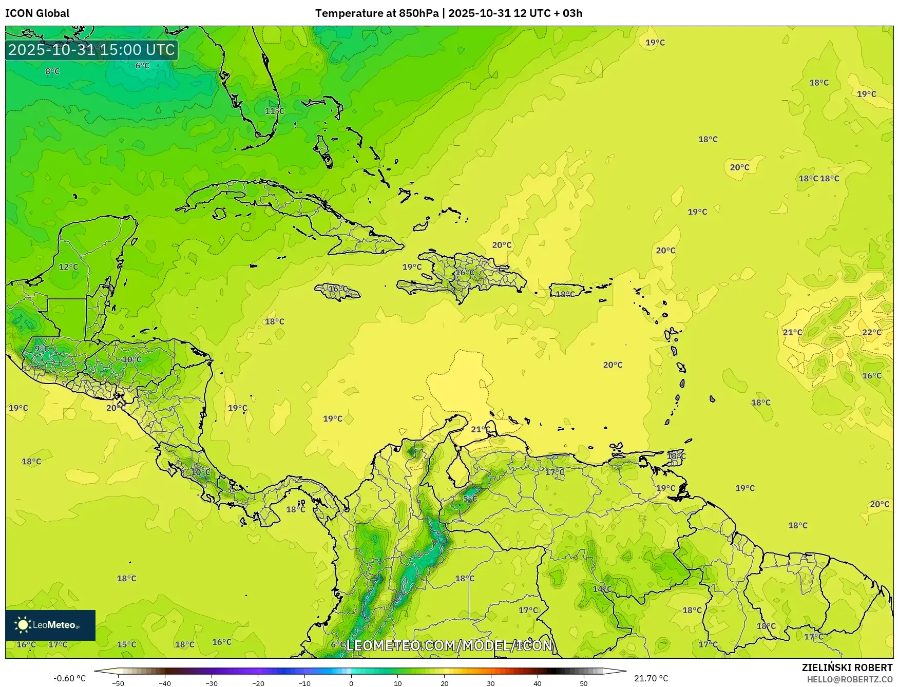 ICON model - Caribbean, Temperature at 850hPa ICON model - Caribbean, Temperature at 850hPa