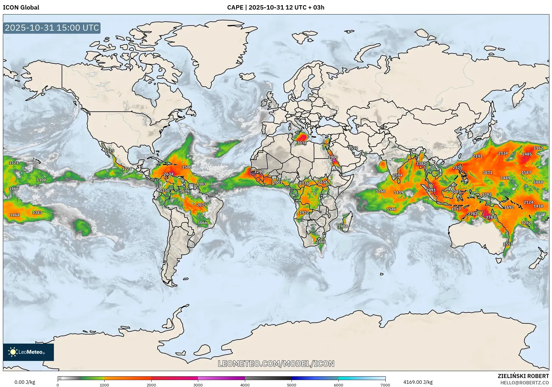 ICON model - World, CAPE ICON model - World, CAPE