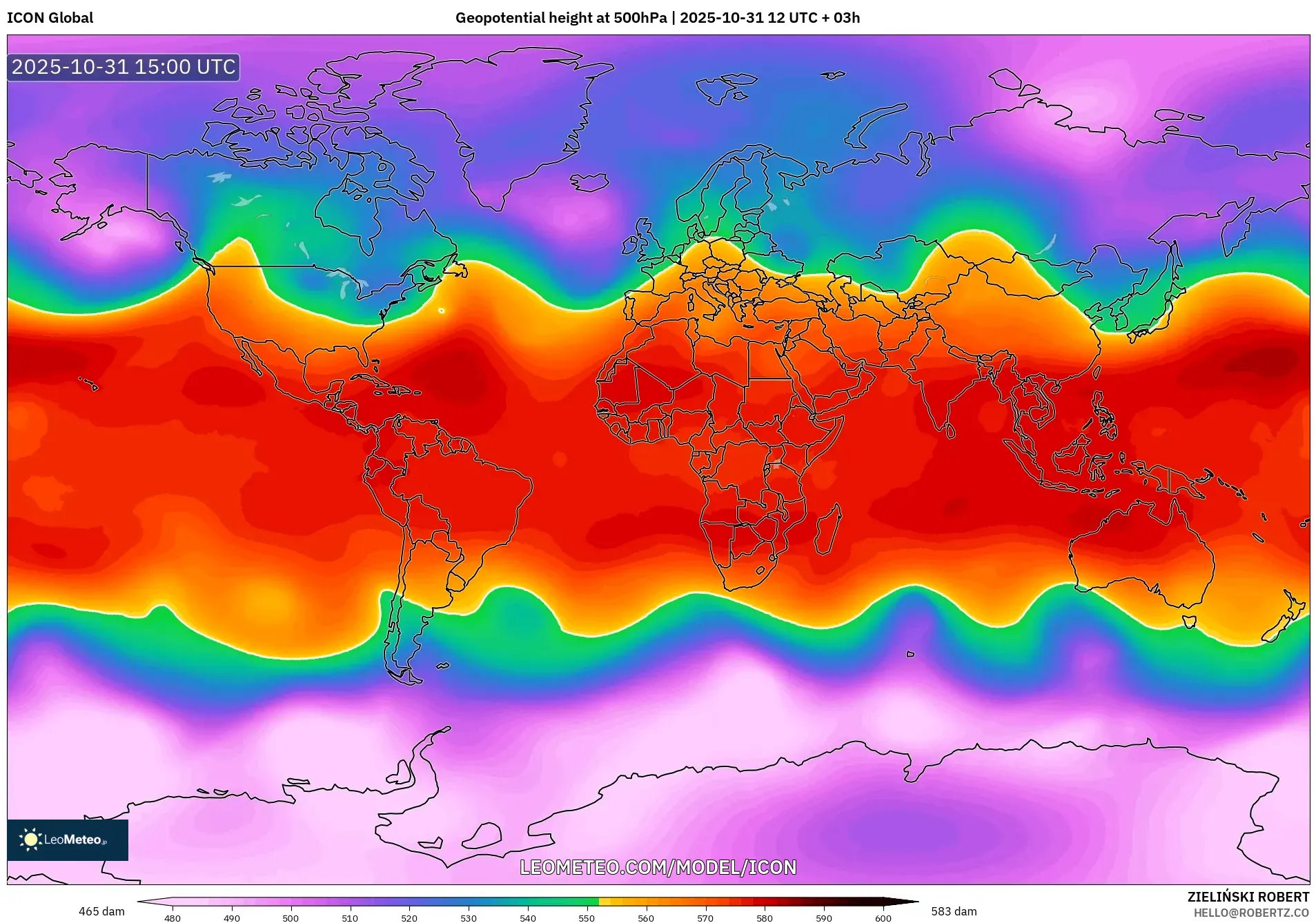ICON model - World, Geopotential height at 500hPa ICON model - World, Geopotential height at 500hPa