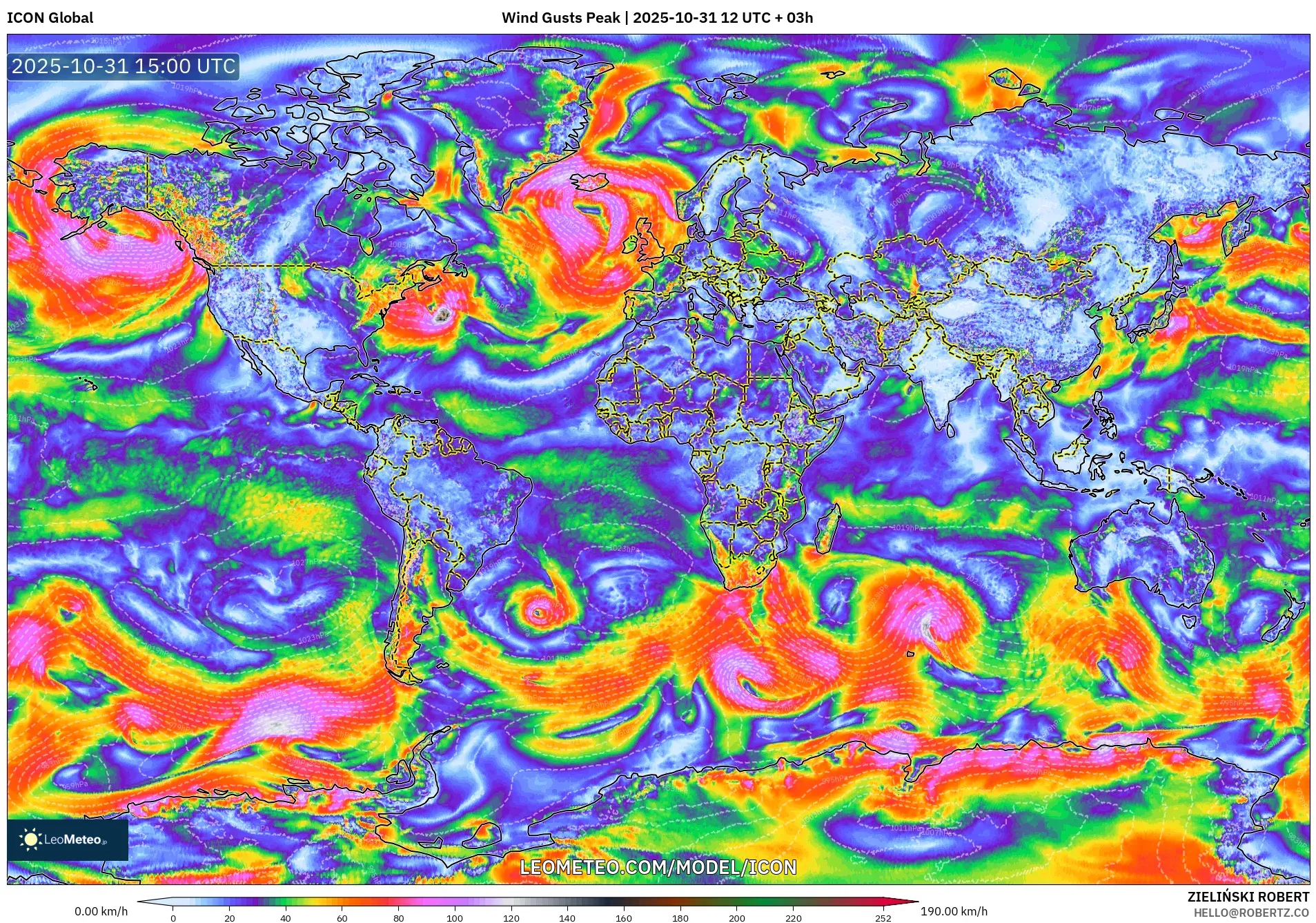 ICON model - World, Wind Gusts Peak ICON model - World, Wind Gusts Peak