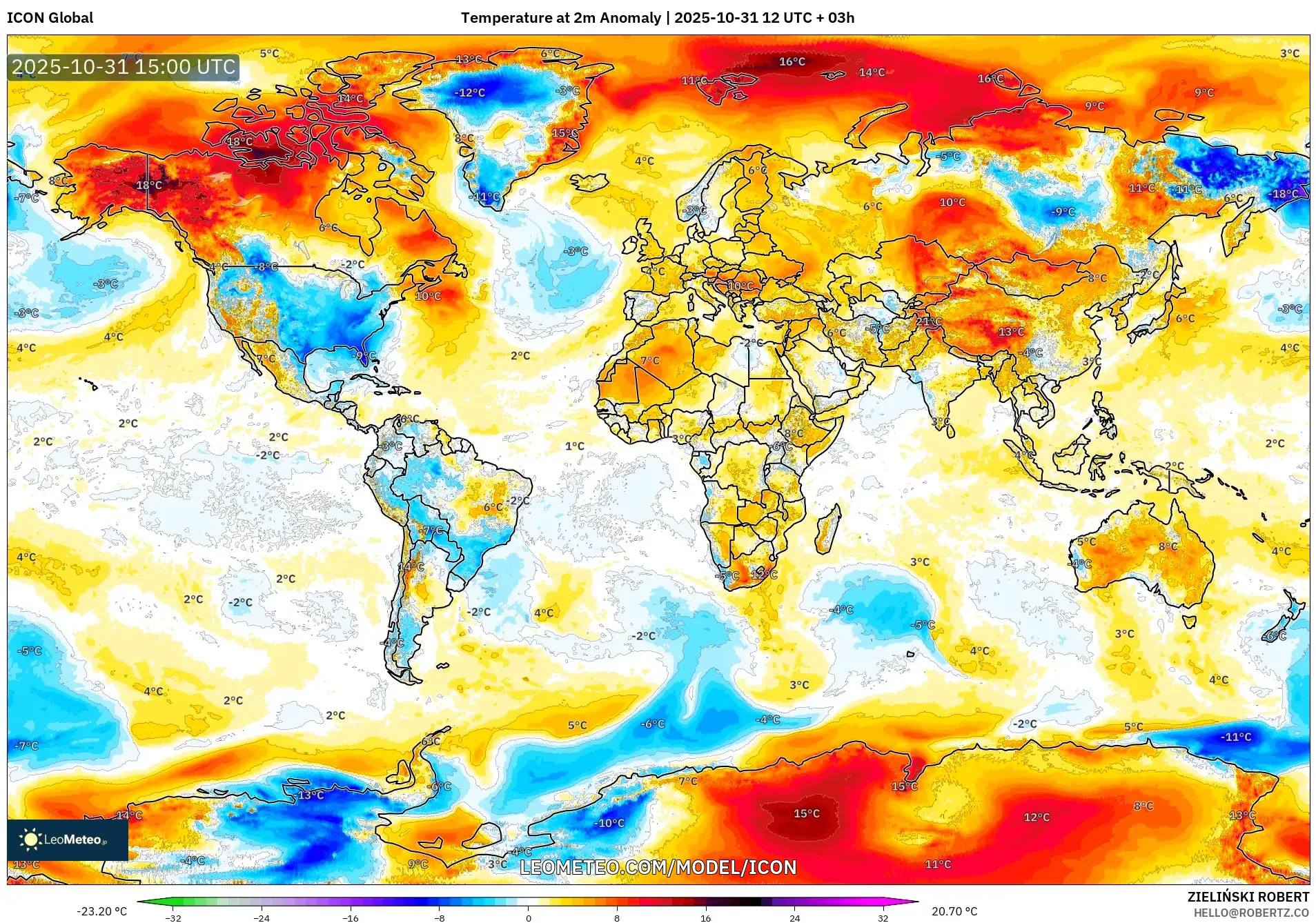 ICON model - World, Temperature at 2m Anomaly ICON model - World, Temperature at 2m Anomaly