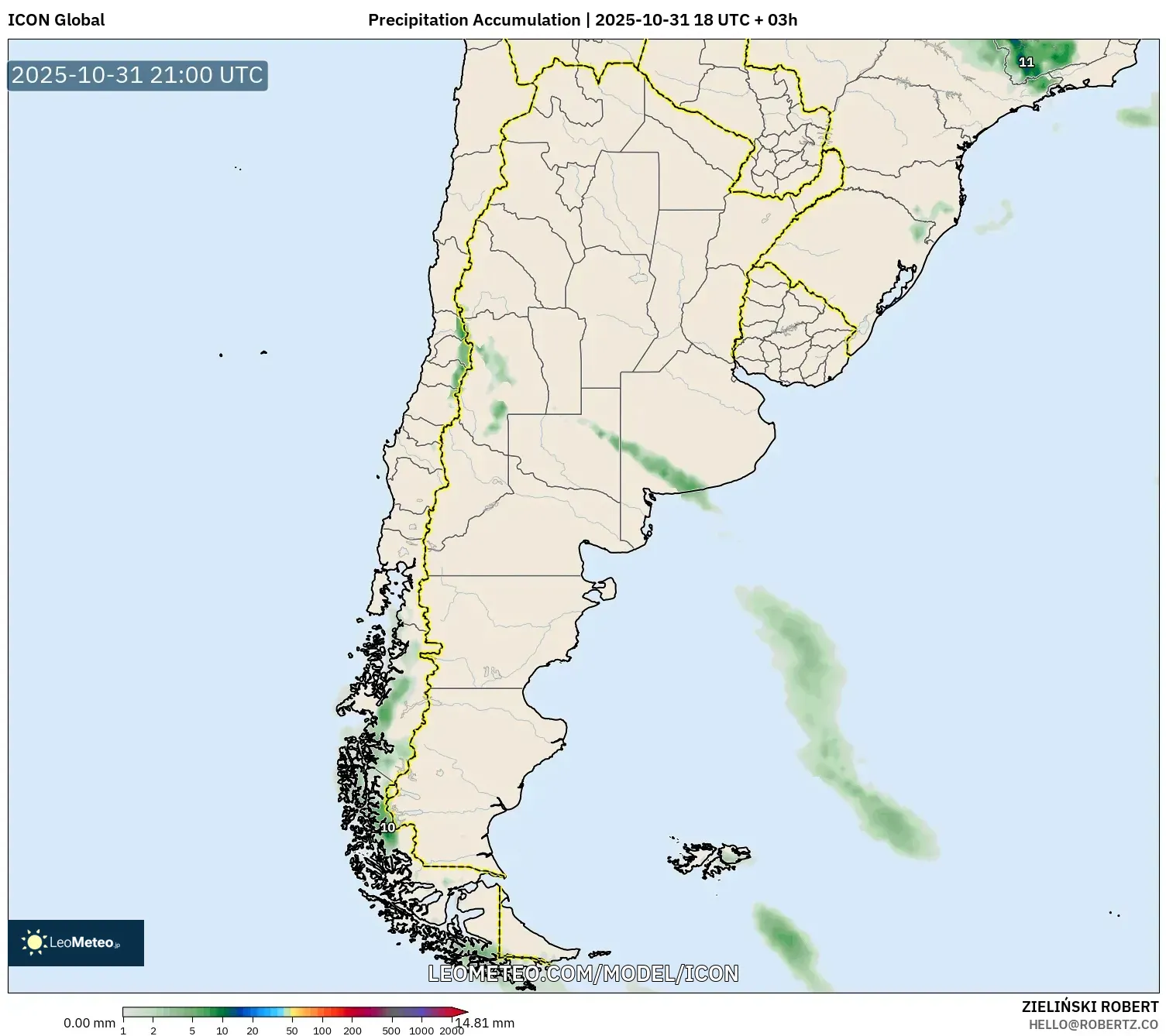 ICON model - Argentina, Precipitation Accumulation ICON model - Argentina, Precipitation Accumulation