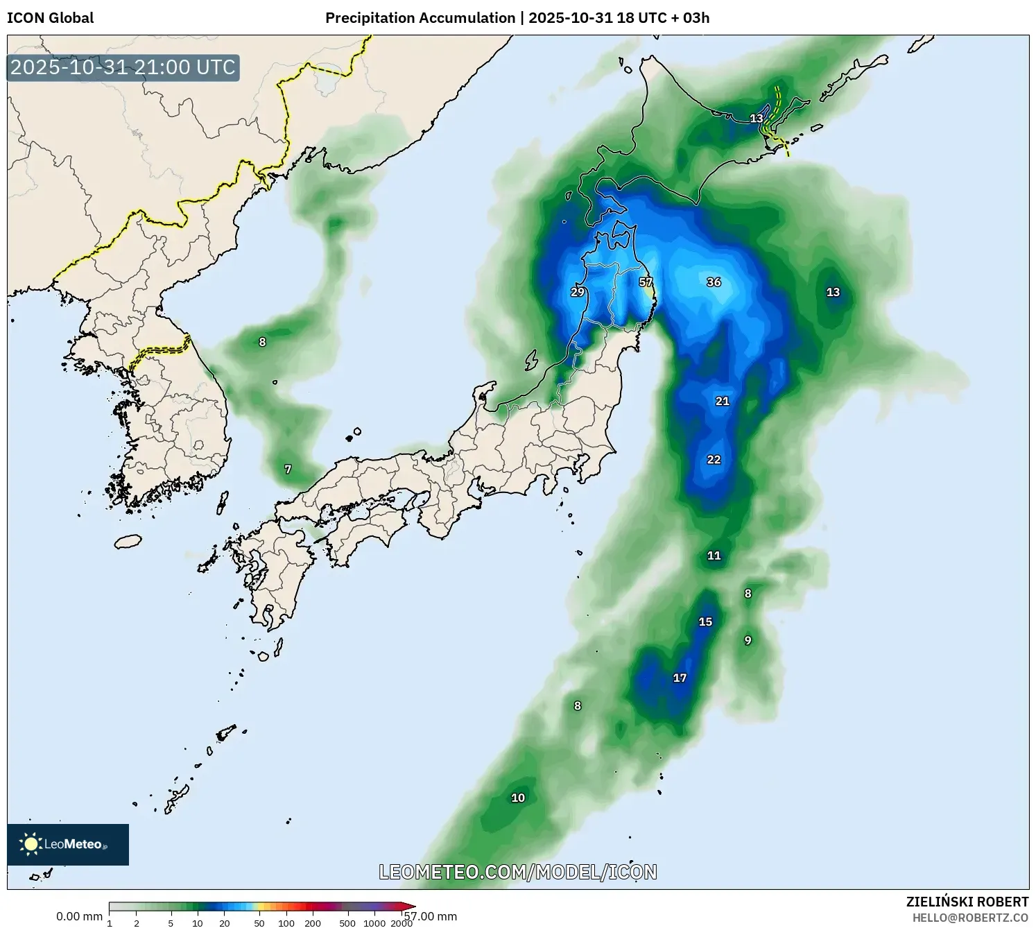 ICON model - Japan, Precipitation Accumulation ICON model - Japan, Precipitation Accumulation