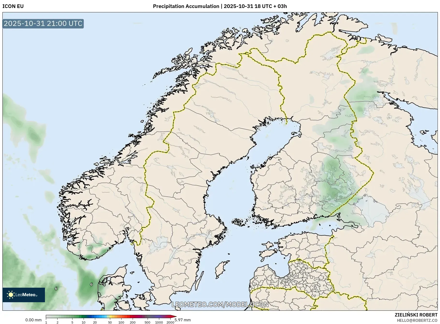 ICON model - Scandinavia, Precipitation Accumulation ICON model - Scandinavia, Precipitation Accumulation