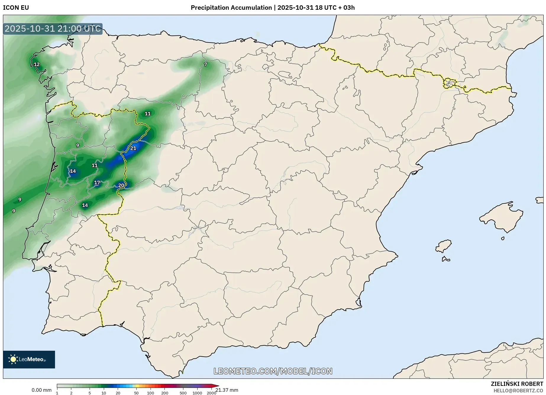 ICON model - Spain, Precipitation Accumulation