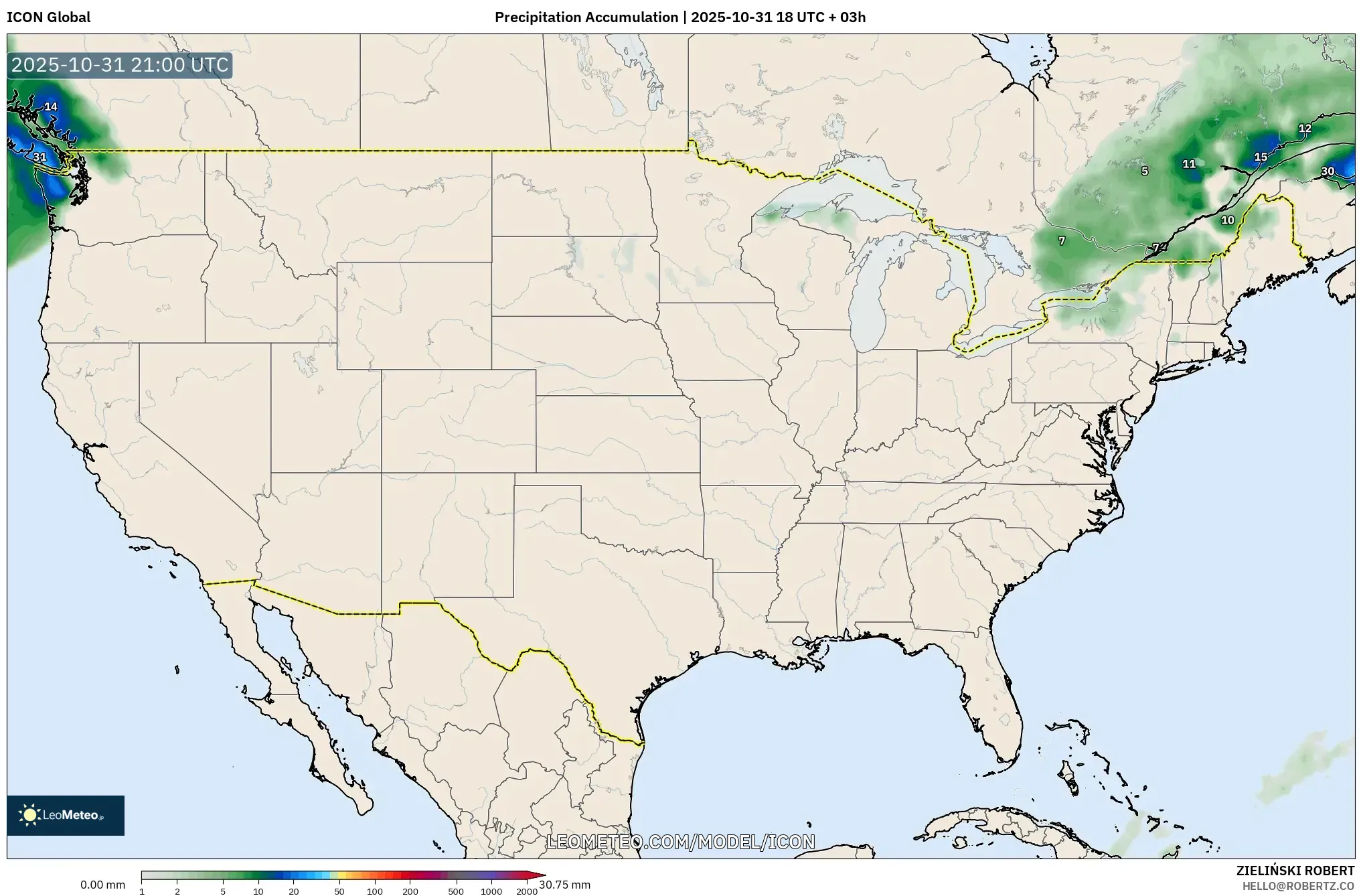 ICON model - United States, Precipitation Accumulation ICON model - United States, Precipitation Accumulation