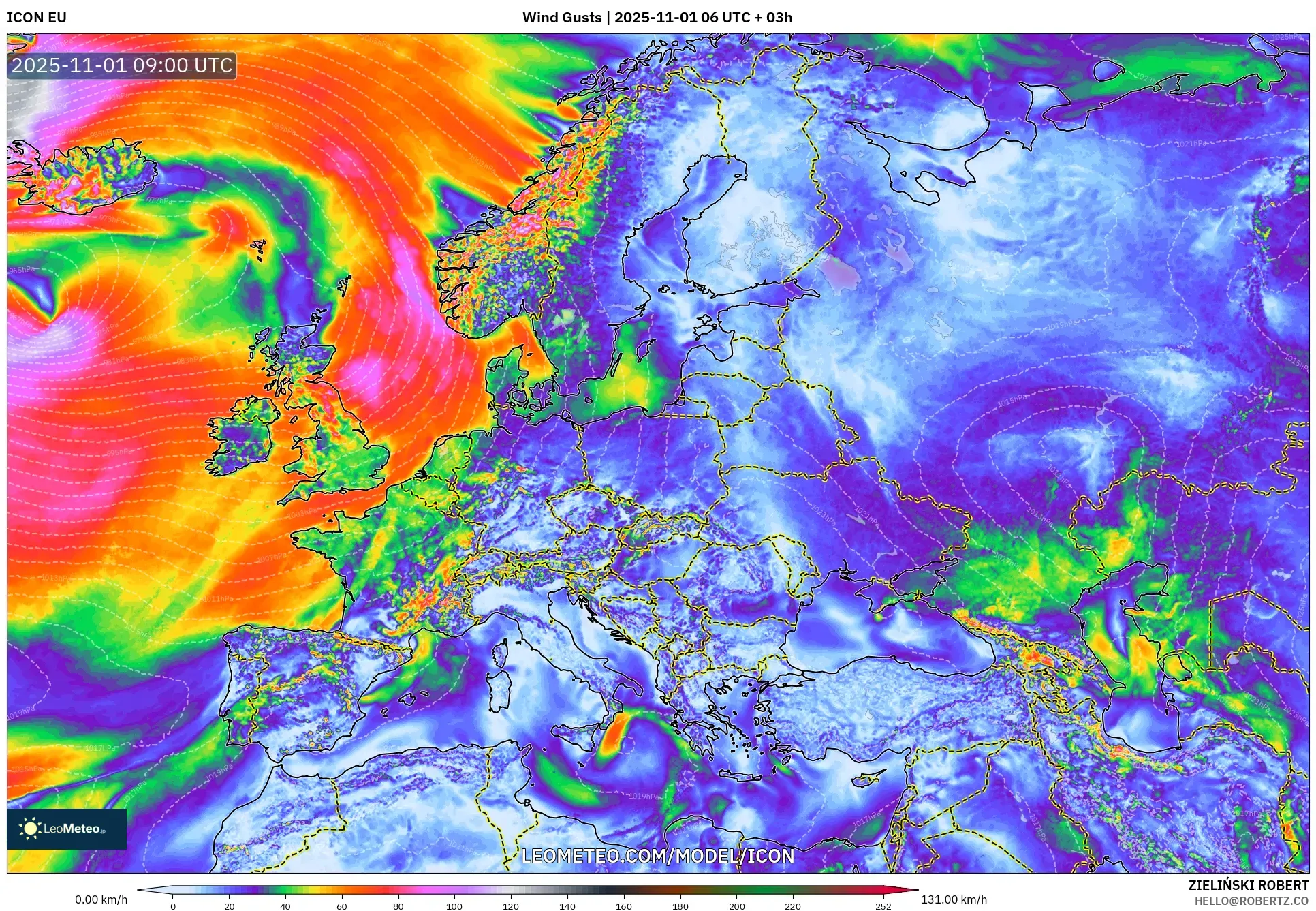 ICON model - Europe, Wind Gusts