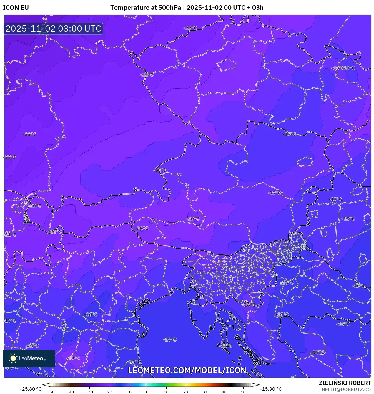 ICON model - Austria, Temperature at 500hPa ICON model - Austria, Temperature at 500hPa