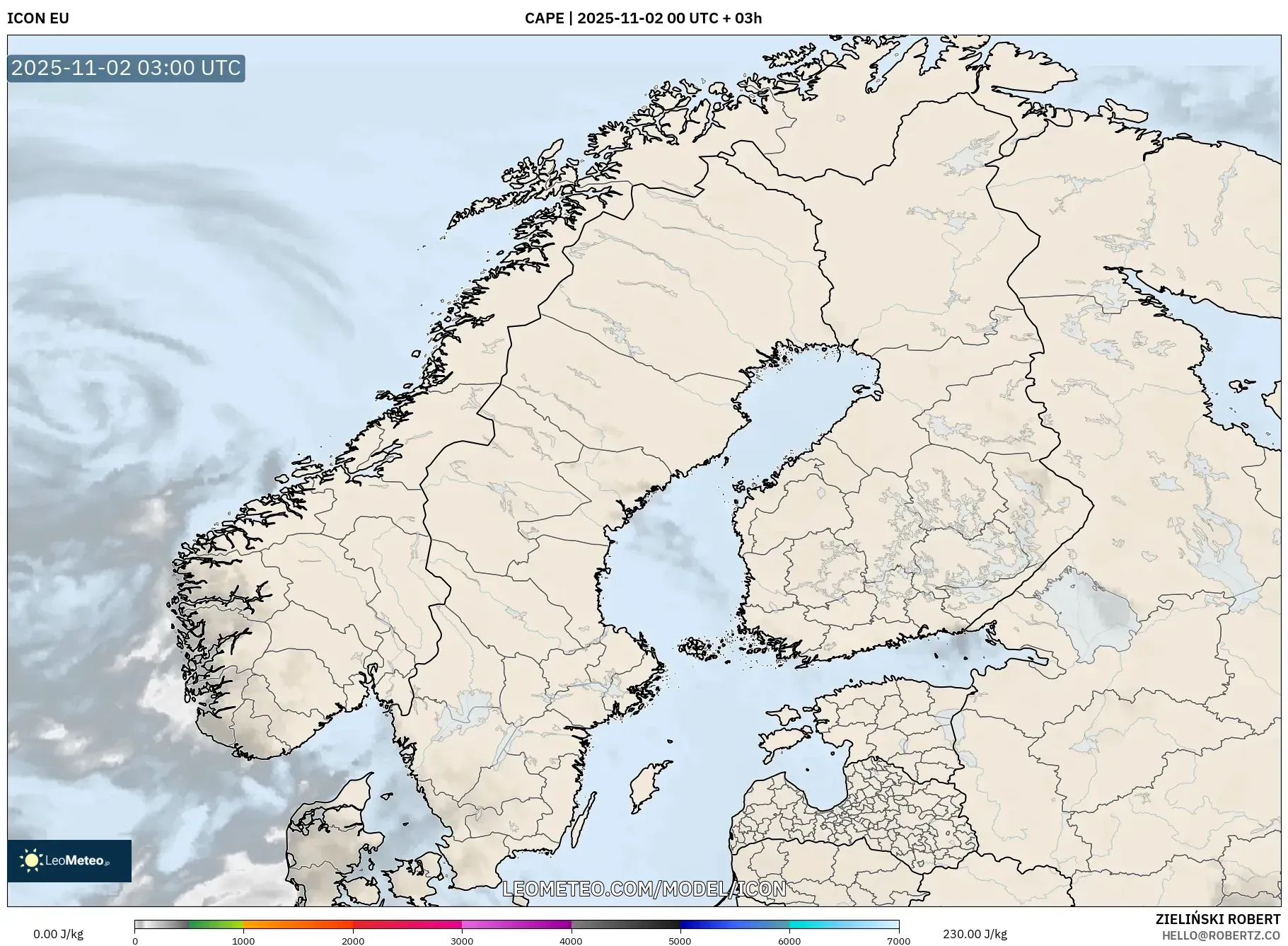 ICON model - Scandinavia, CAPE ICON model - Scandinavia, CAPE