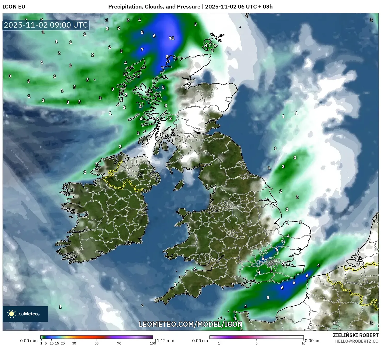 ICON model - United Kingdom, Precipitation, Clouds, and Pressure ICON model - United Kingdom, Precipitation, Clouds, and Pressure