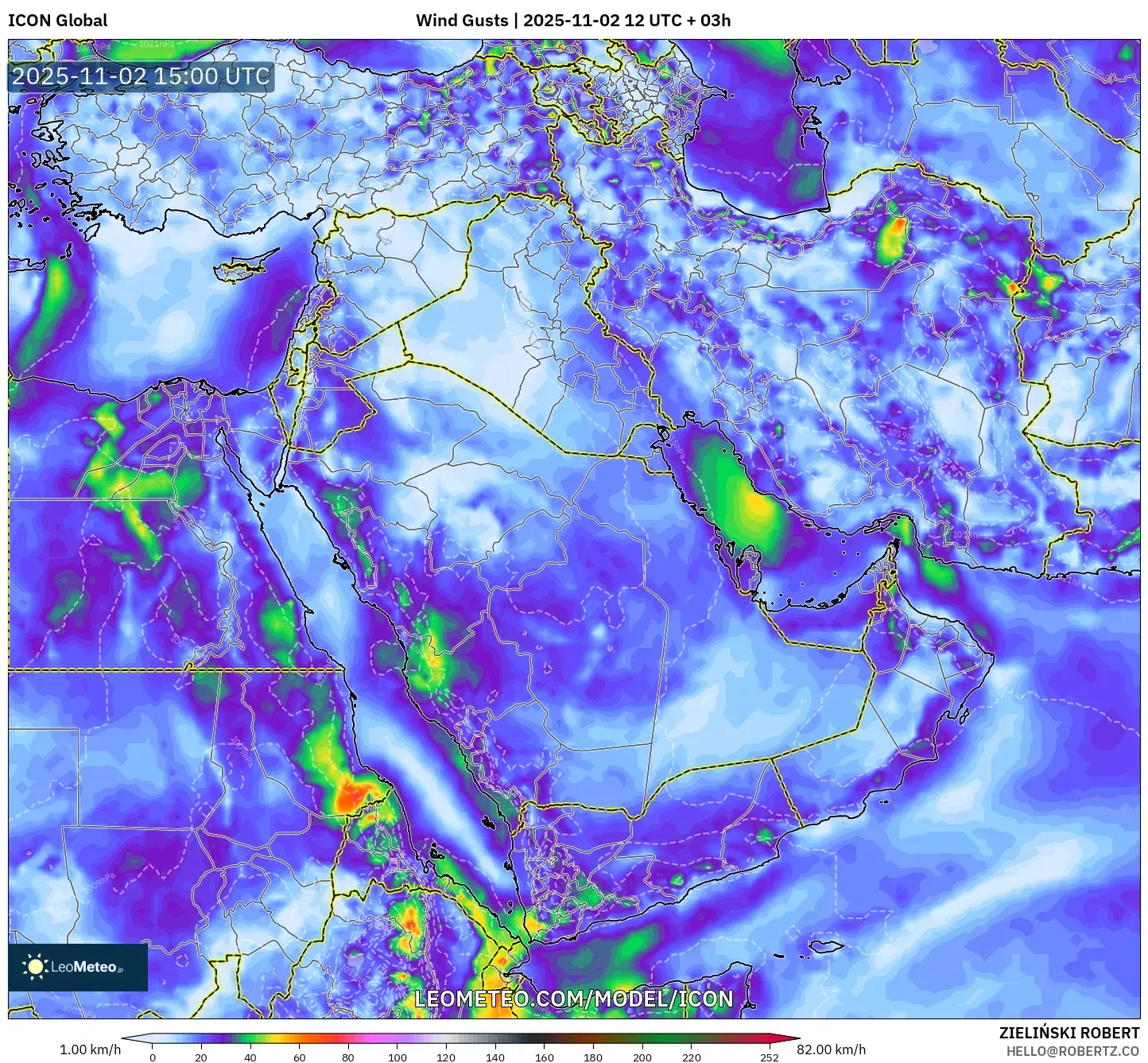 ICON model - Middle East, Wind Gusts