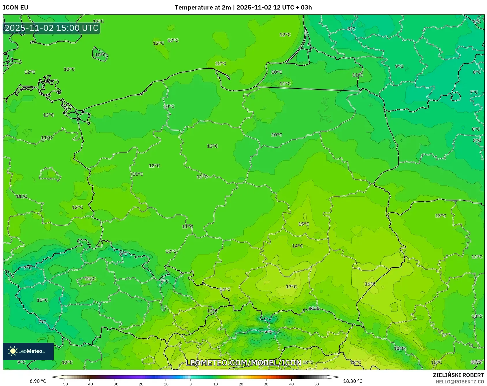 ICON model - Poland, Temperature at 2m ICON model - Poland, Temperature at 2m