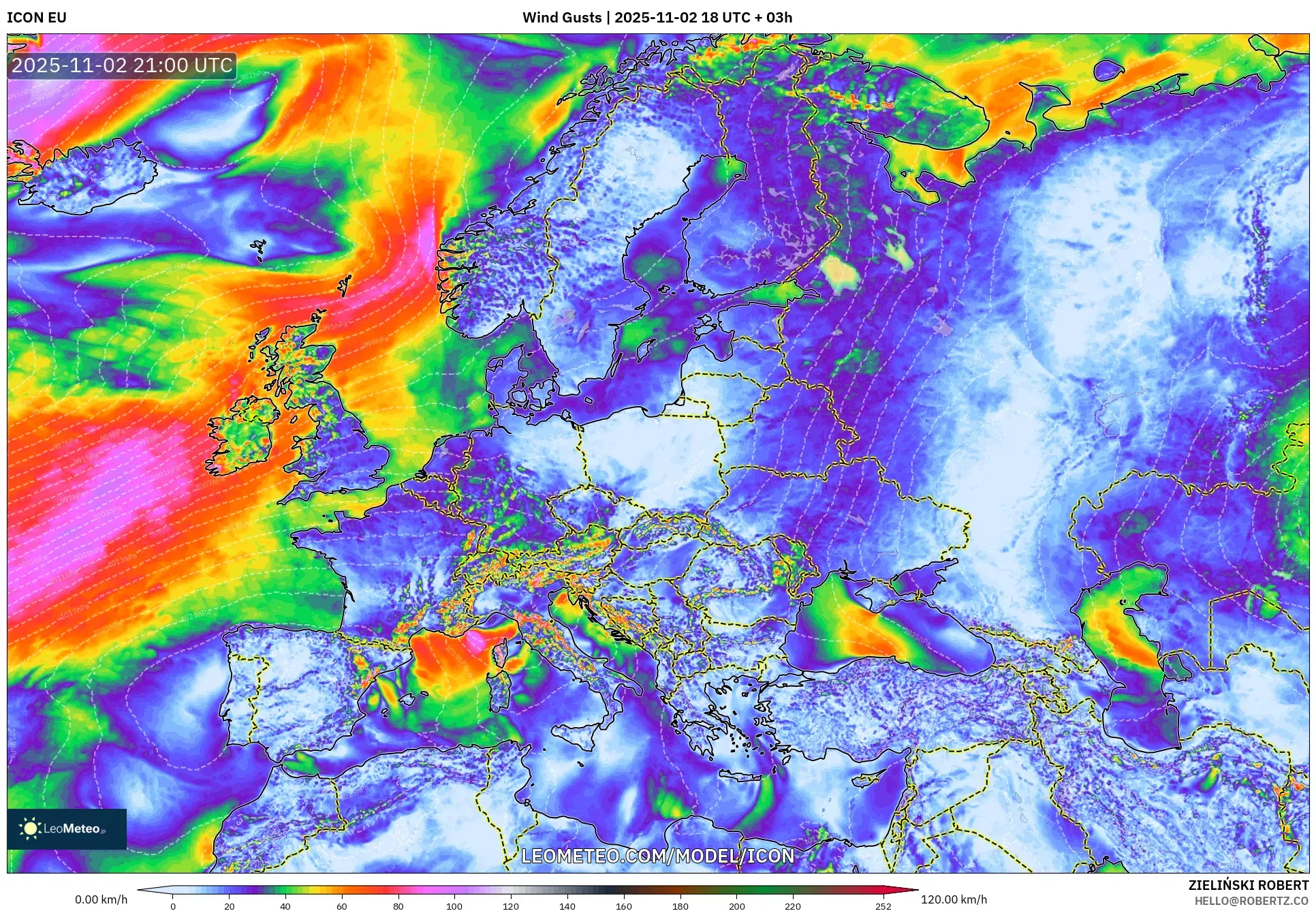 ICON model - Europe, Wind Gusts
