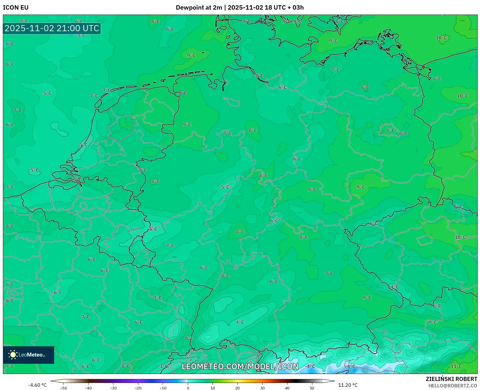 ICON model - Germany, Dewpoint at 2m