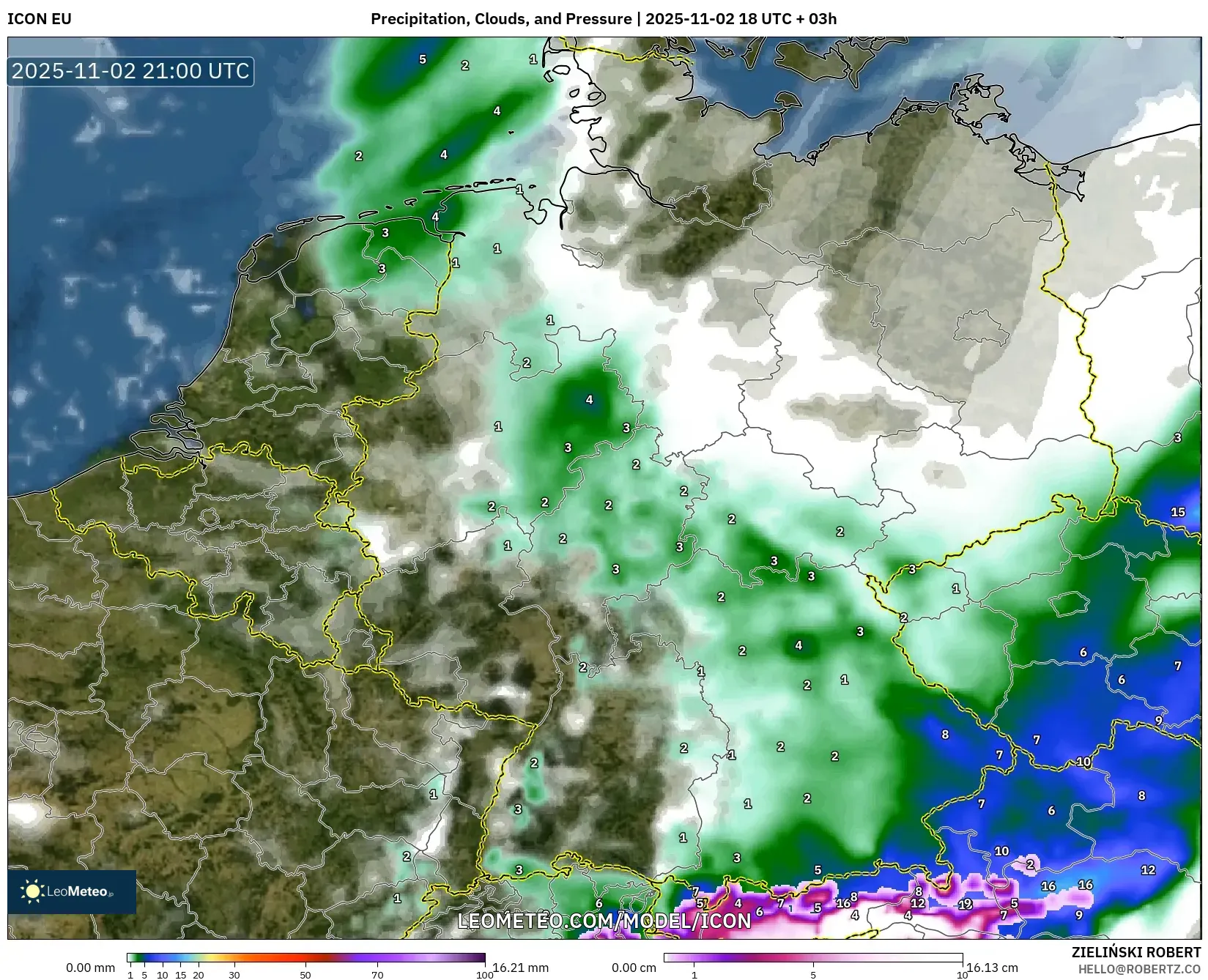 ICON model - Germany, Precipitation, Clouds, and Pressure