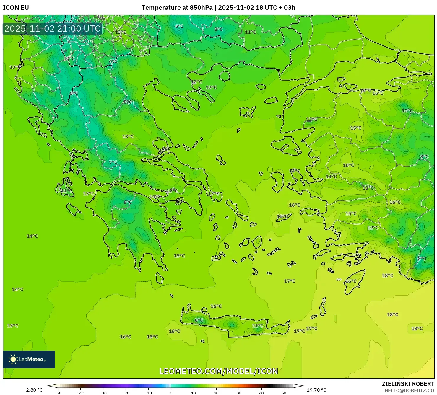 ICON model - Greece, Temperature at 850hPa