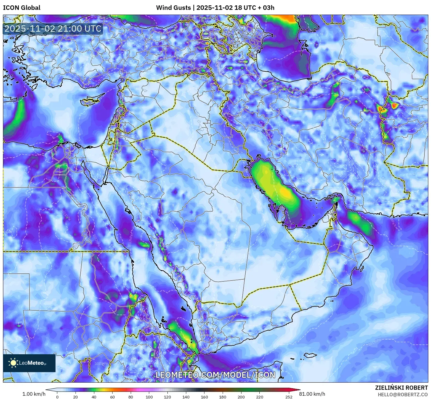 ICON model - Middle East, Wind Gusts