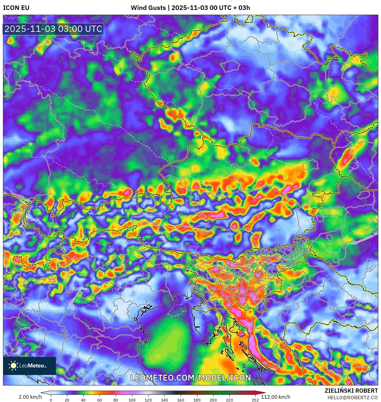 ICON model - Austria, Wind Gusts