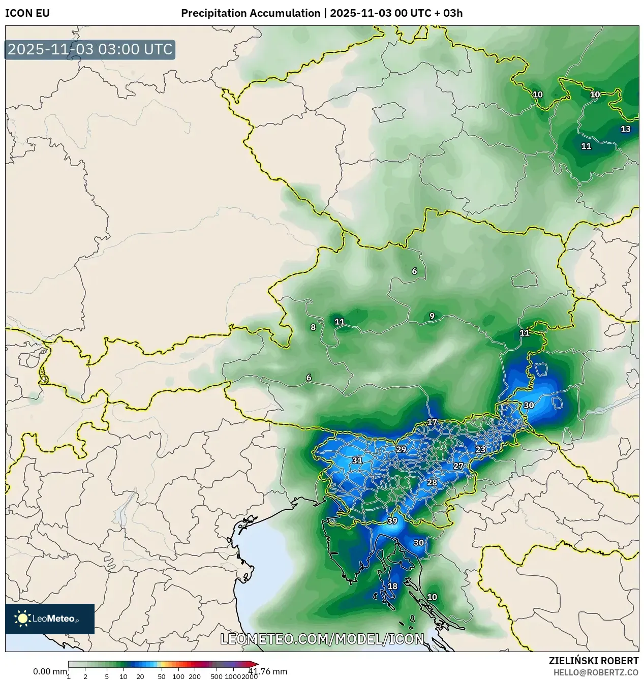 ICON model - Austria, Precipitation Accumulation