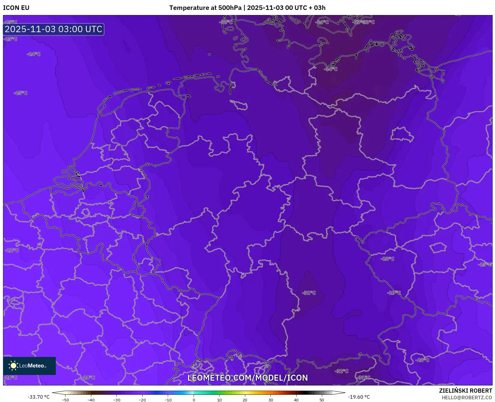 ICON model - Germany, Temperature at 500hPa