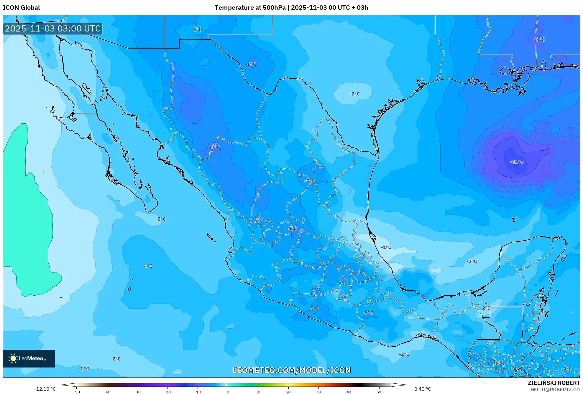 ICON model - Mexico, Temperature at 500hPa
