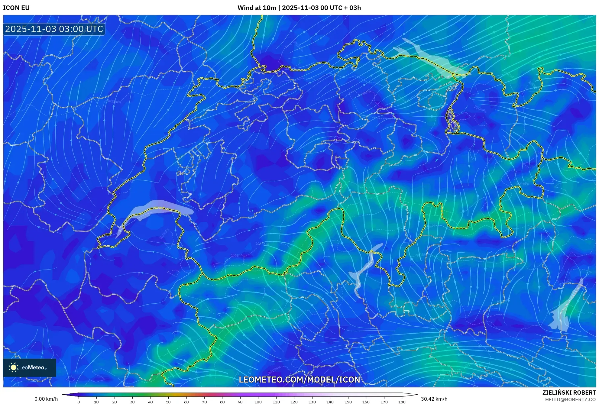 ICON model - Switzerland, Wind at 10m