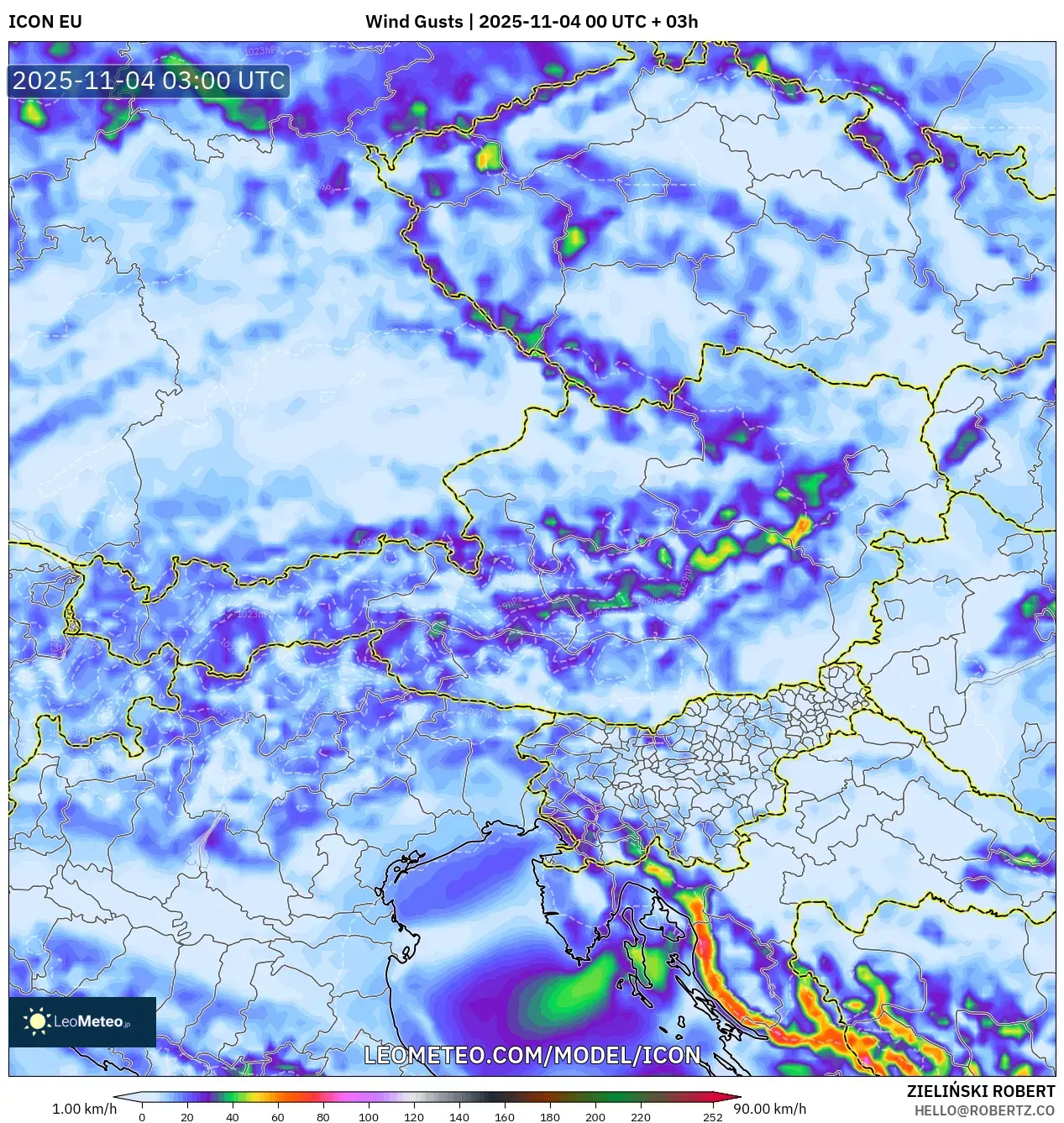 ICON model - Austria, Wind Gusts