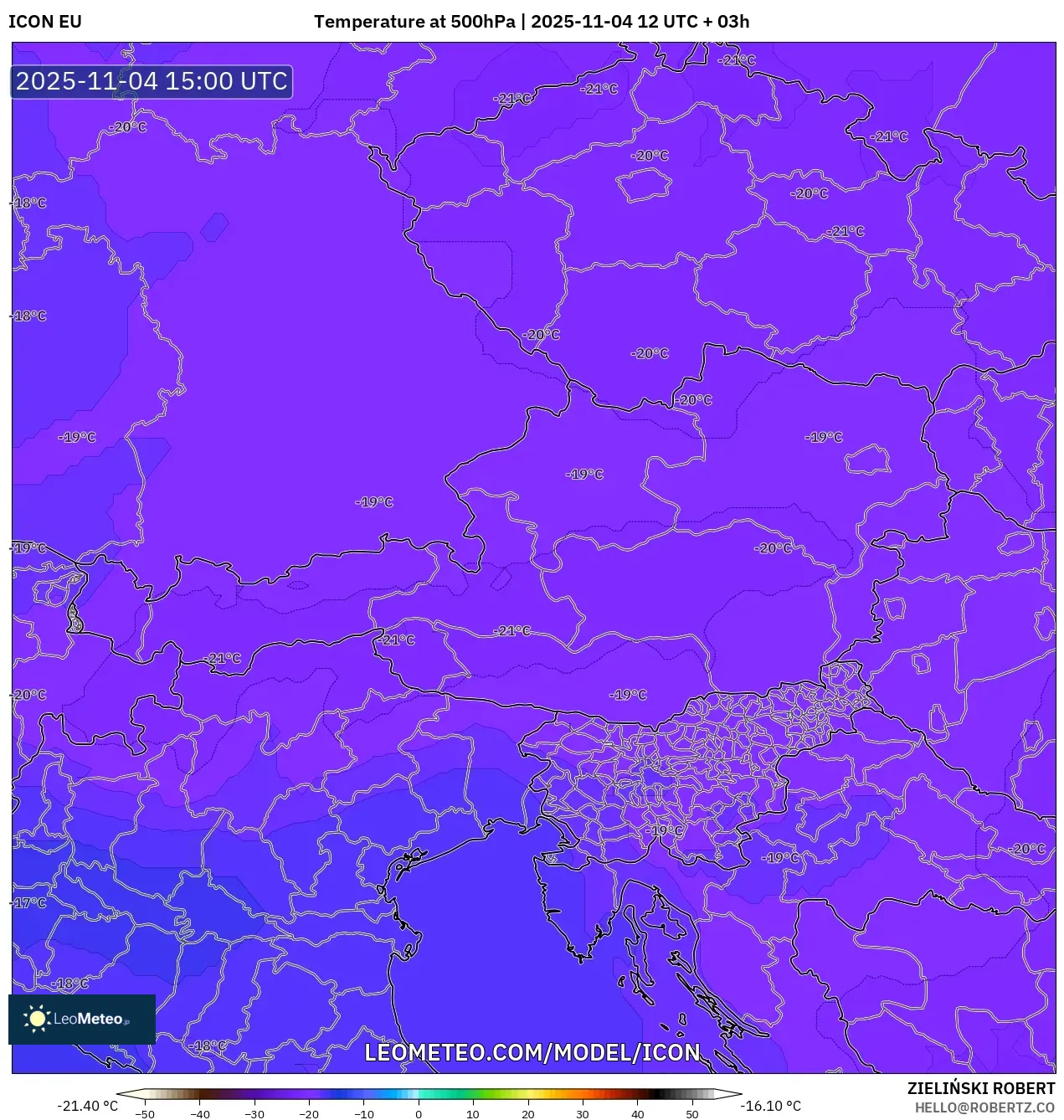 ICON model - Austria, Temperature at 500hPa