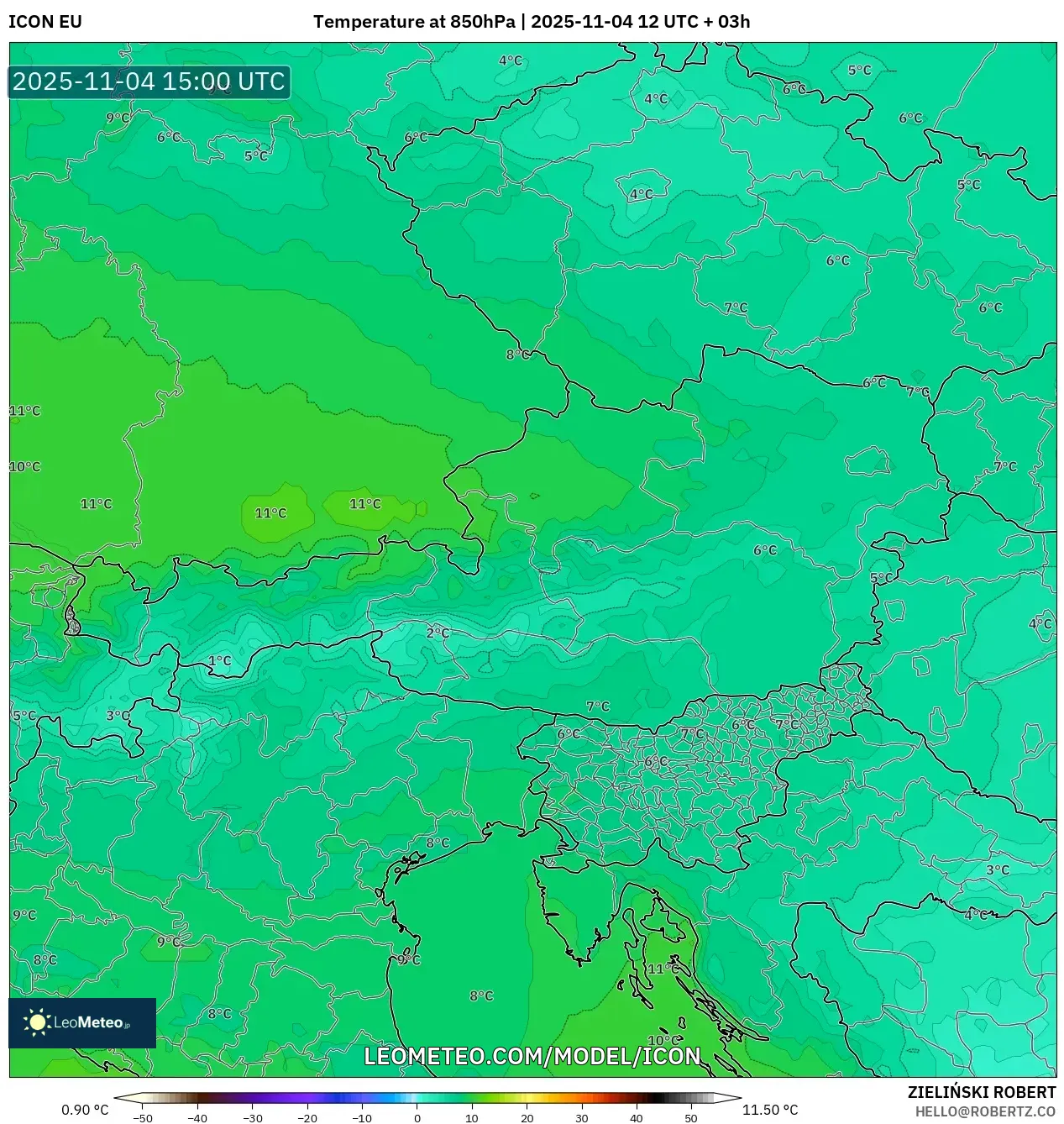 ICON model - Austria, Temperature at 850hPa
