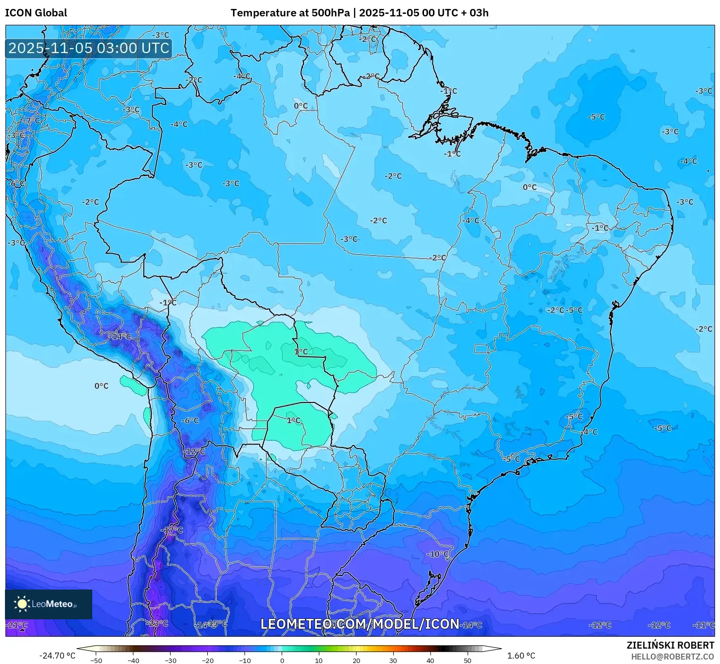 ICON model - Brazil, Temperature at 500hPa