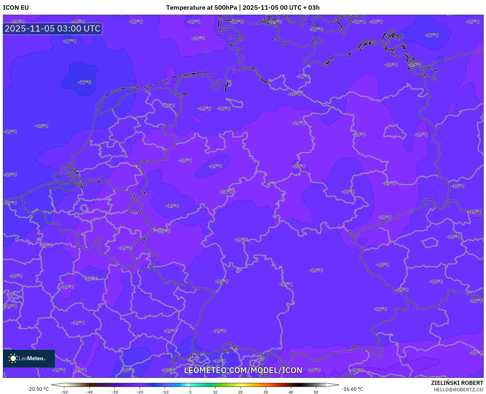 ICON model - Germany, Temperature at 500hPa