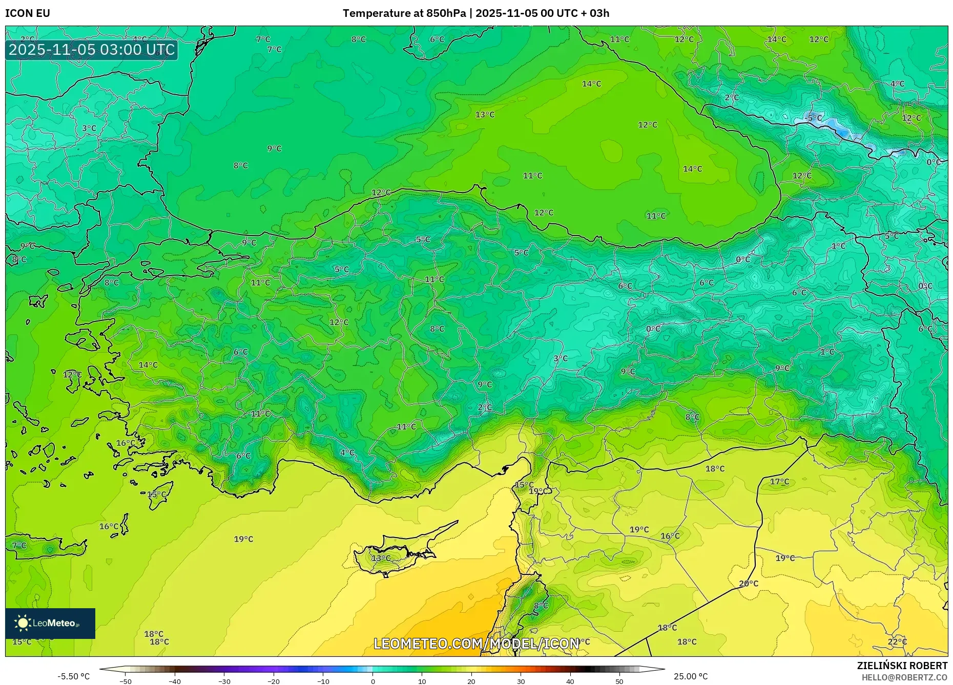 ICON model - Turkey, Temperature at 850hPa