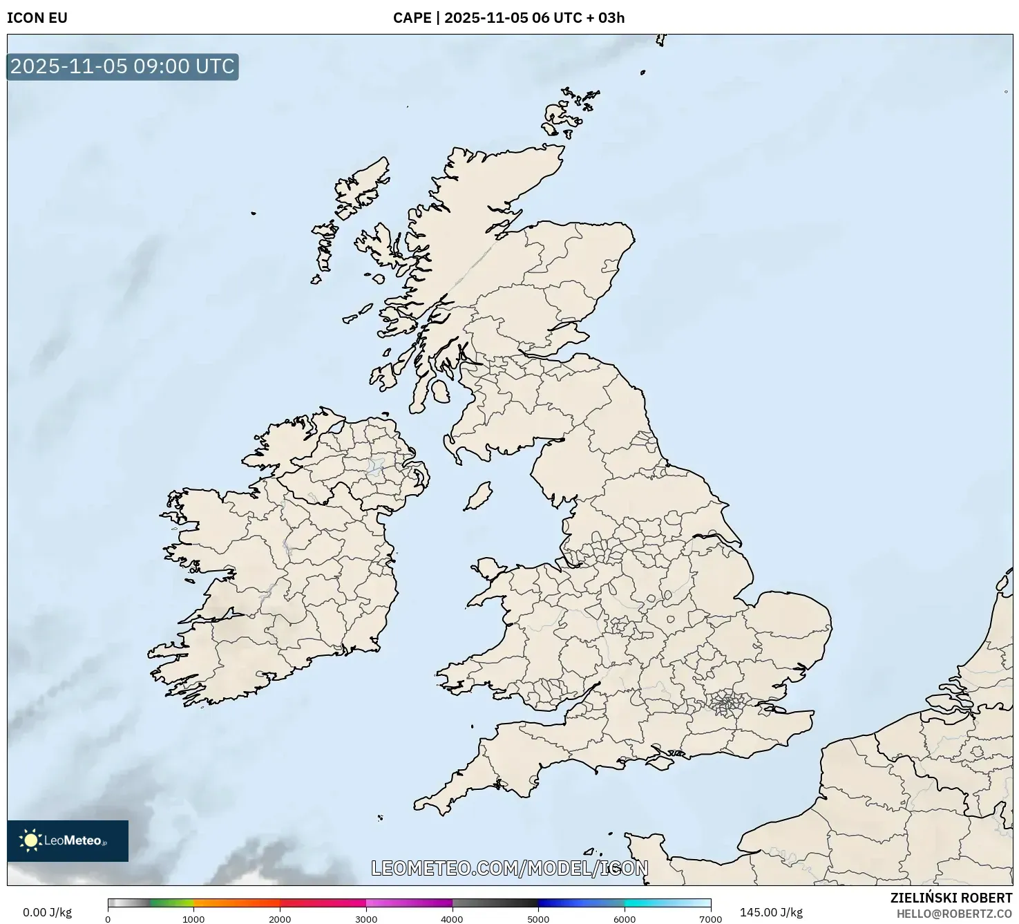 ICON model - United Kingdom, CAPE