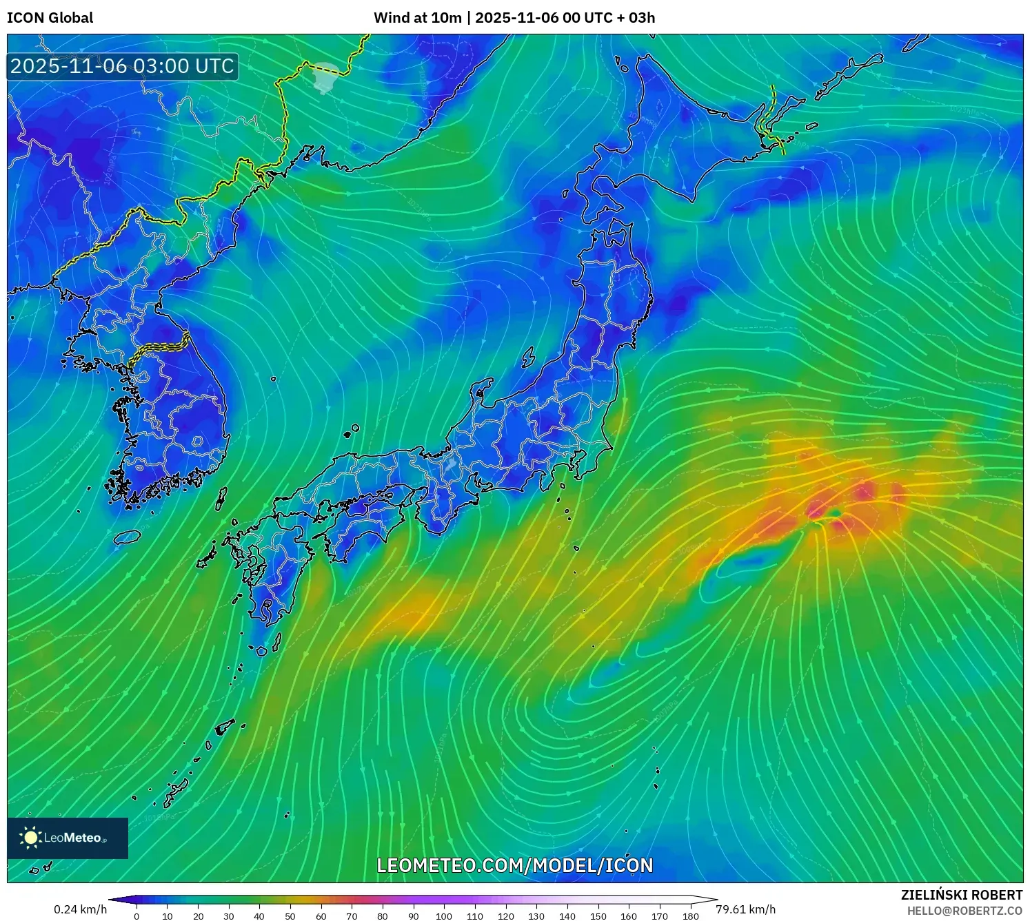 ICON model - Japan, Wind at 10m