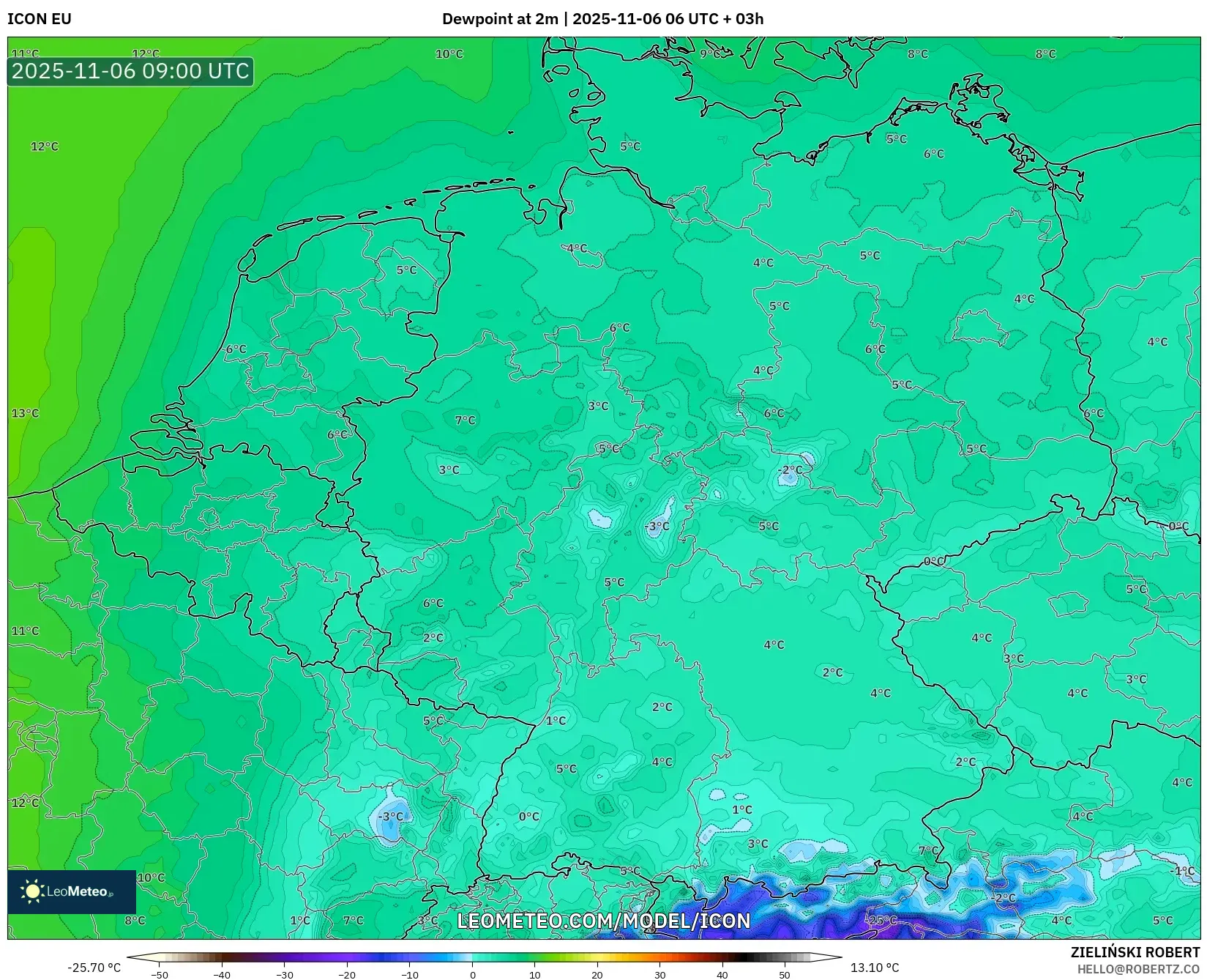 ICON model - Germany, Dewpoint at 2m