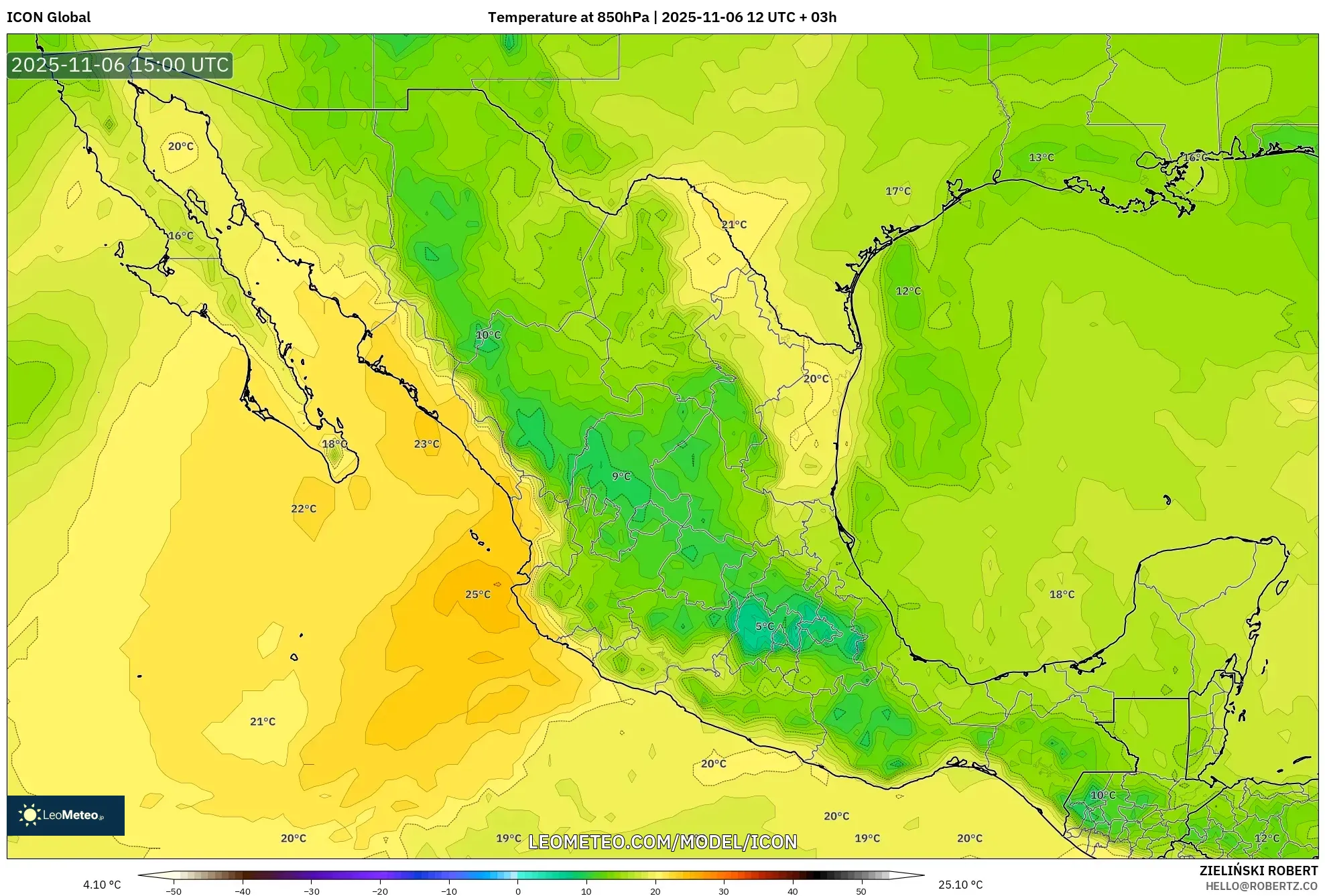 ICON model - Mexico, Temperature at 850hPa