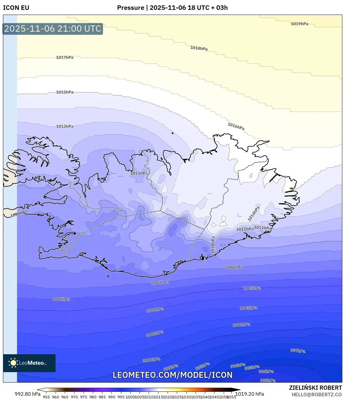 ICON model - Iceland, Pressure