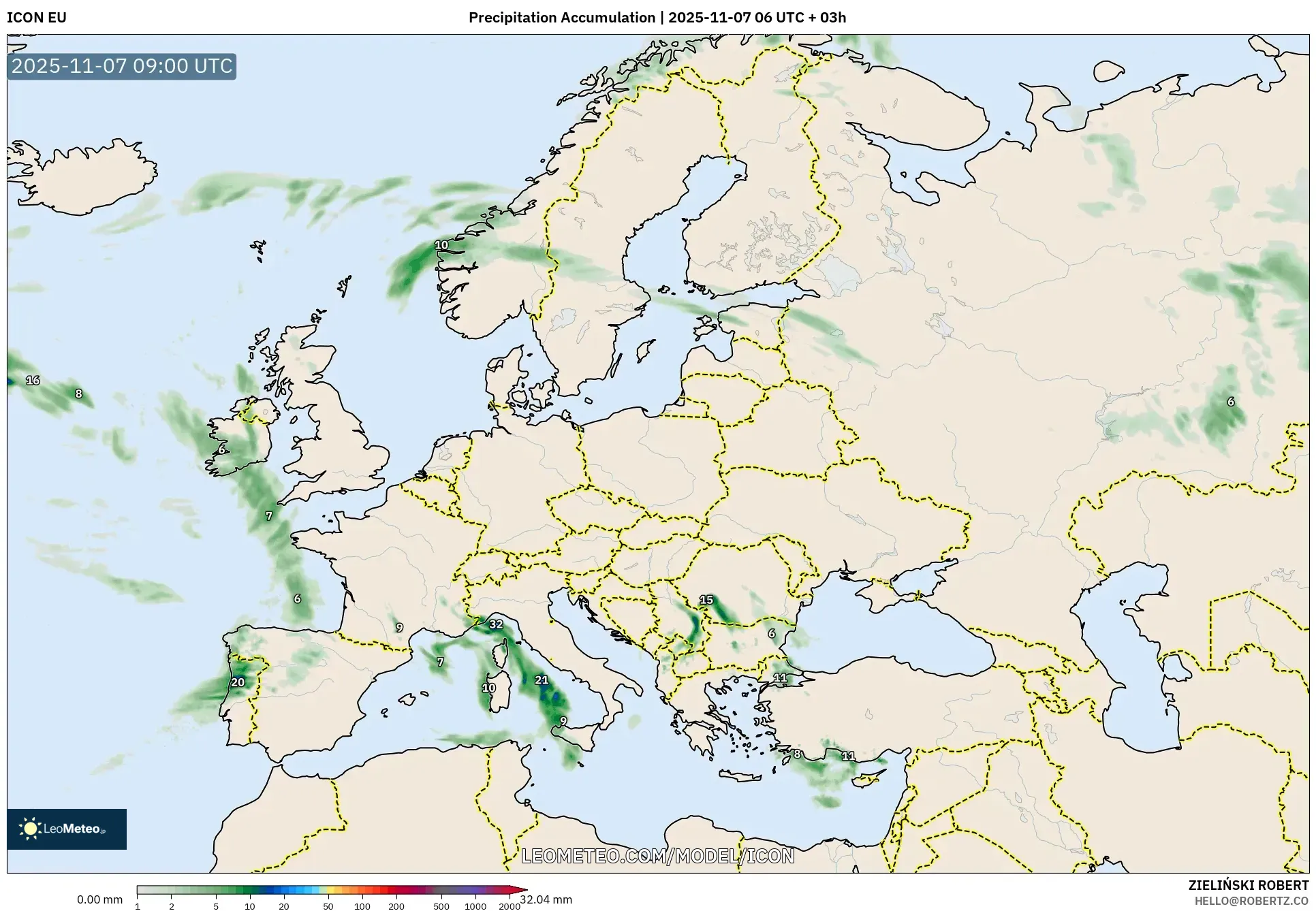 ICON model - Europe, Precipitation Accumulation