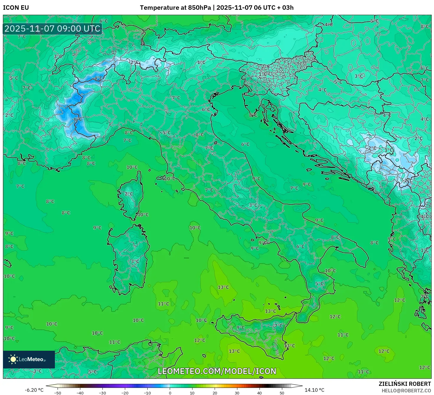ICON model - Italy, Temperature at 850hPa