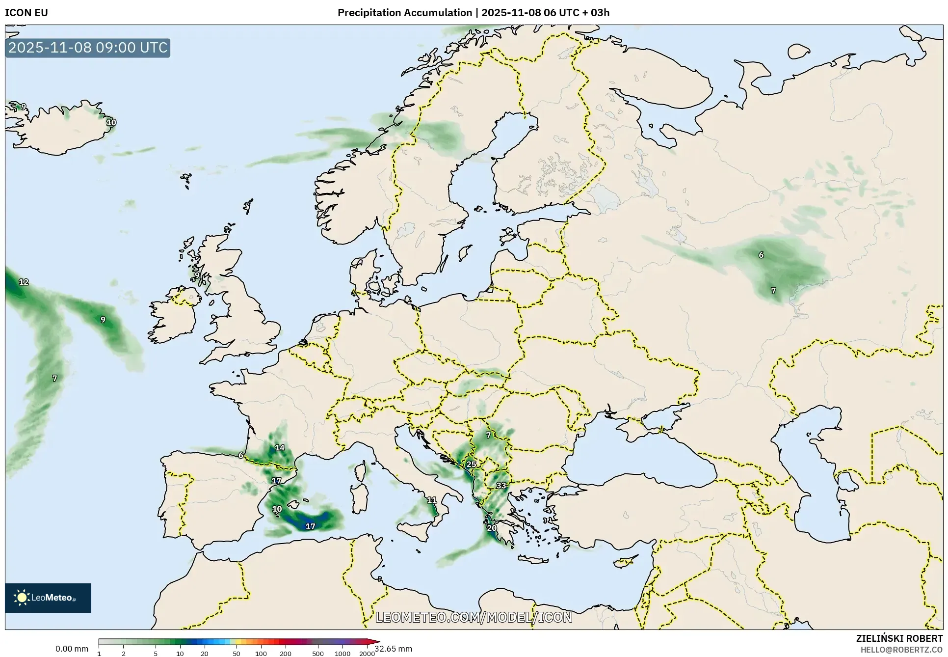 ICON model - Europe, Precipitation Accumulation