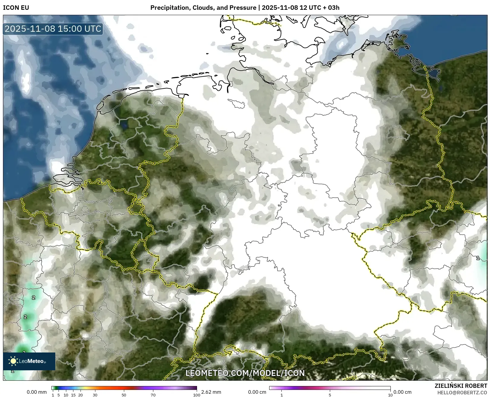 ICON model - Germany, Precipitation, Clouds, and Pressure