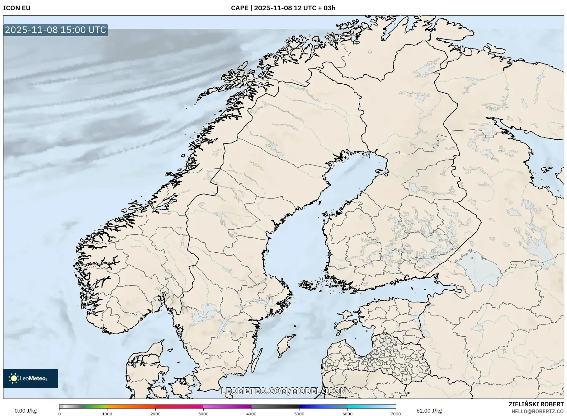 ICON model - Scandinavia, CAPE