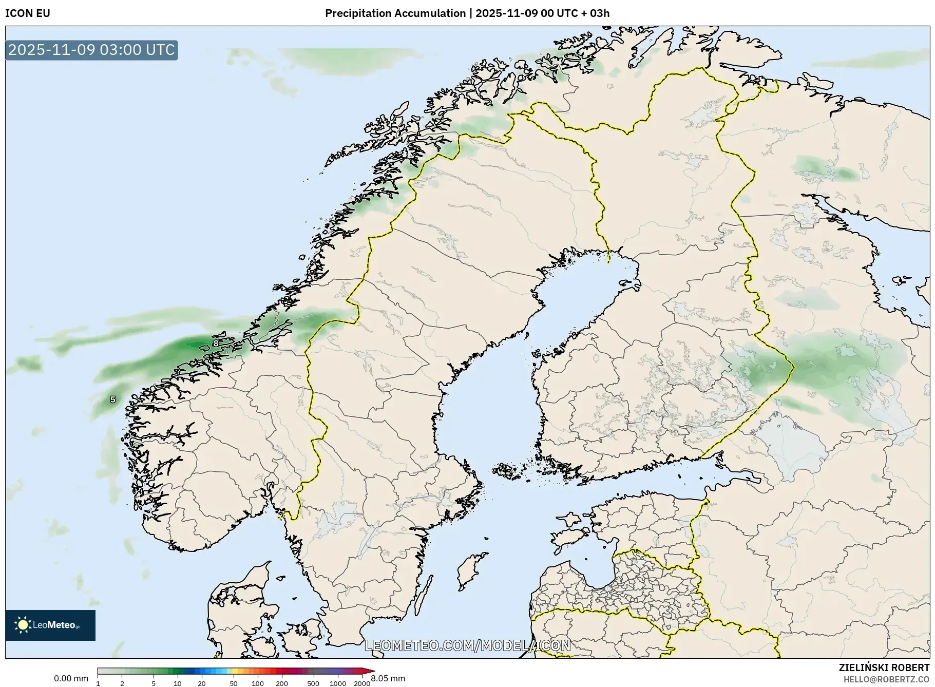 ICON model - Scandinavia, Precipitation Accumulation