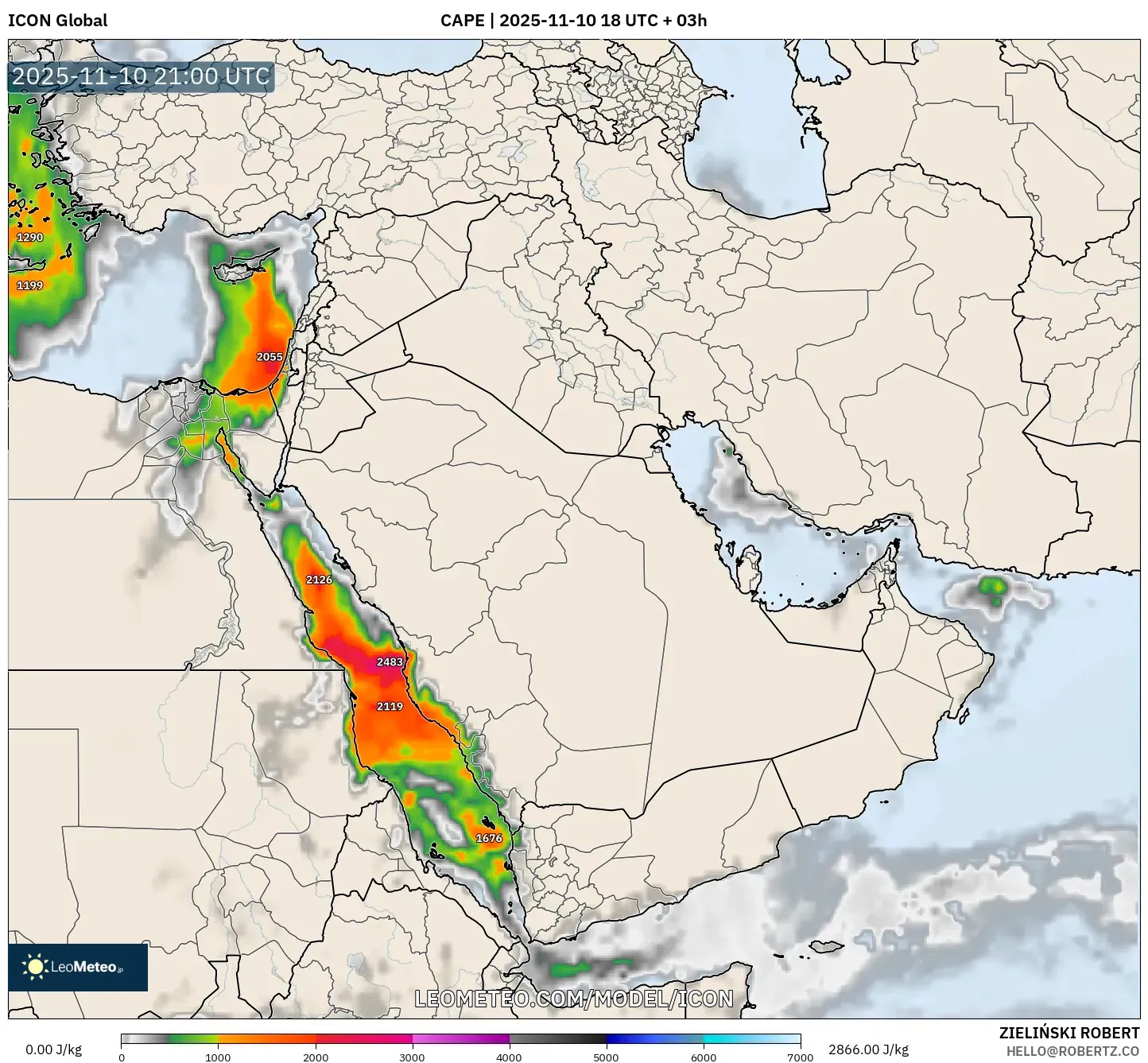 ICON model - Middle East, CAPE