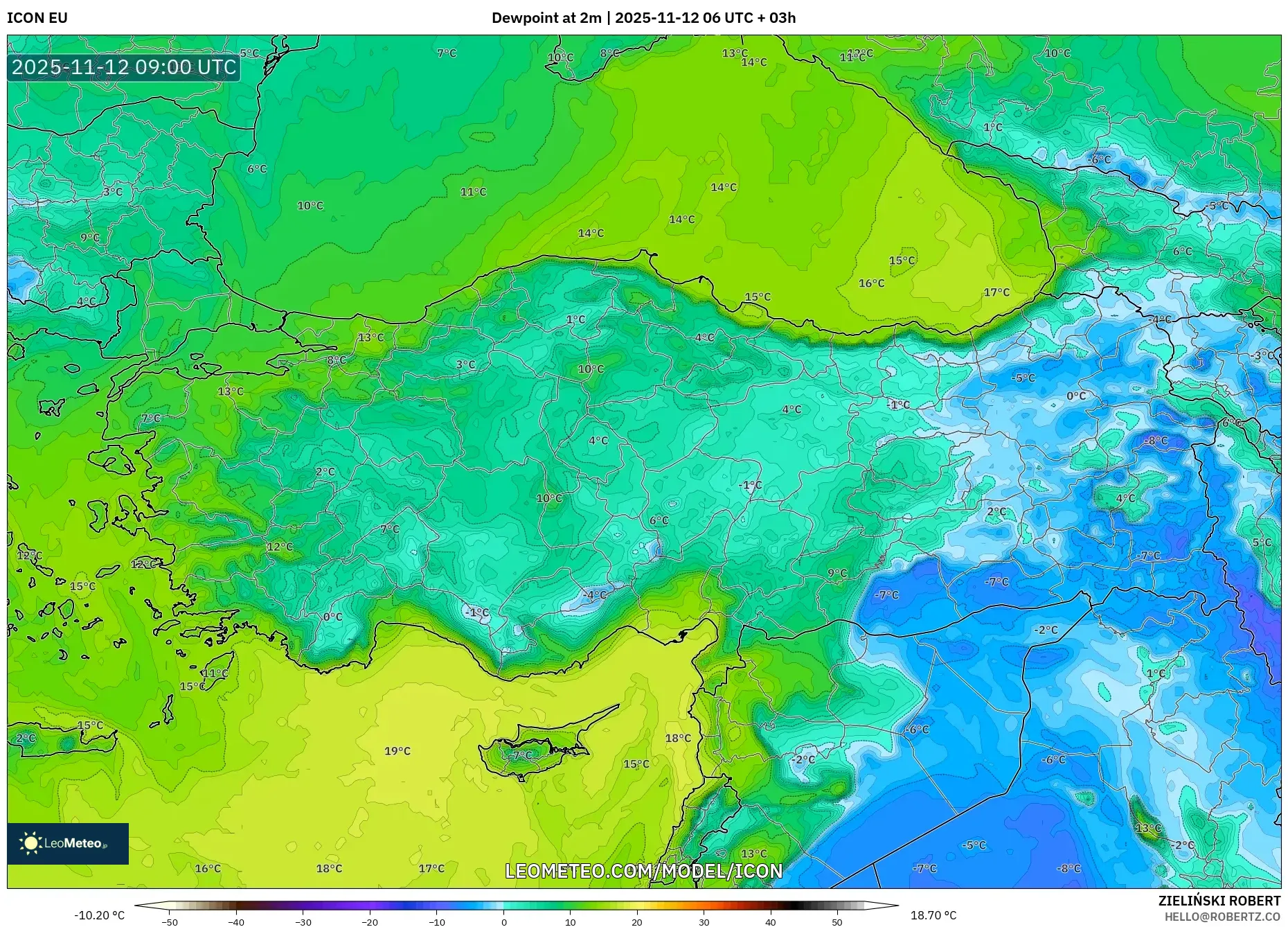 ICON model - Turkey, Dewpoint at 2m