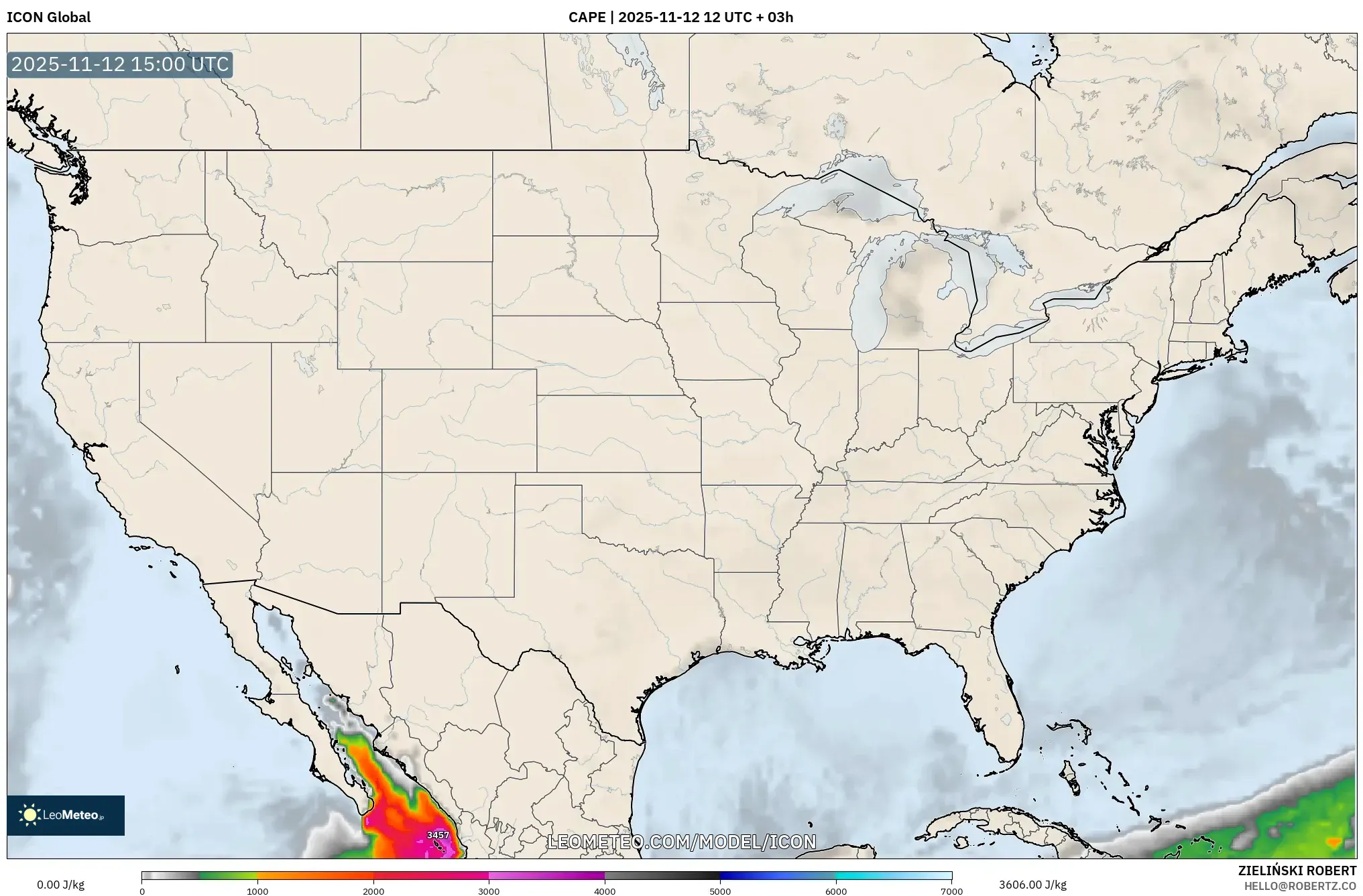 ICON model - United States, CAPE