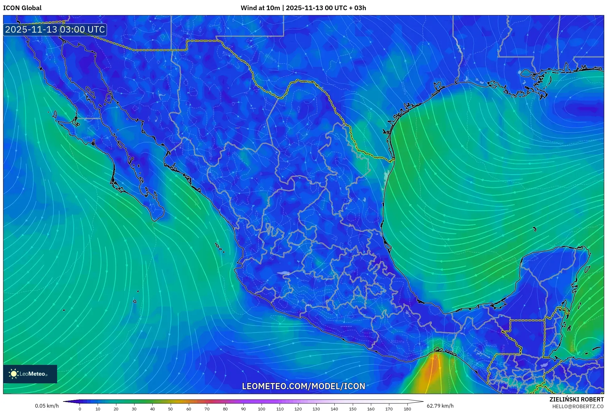 ICON model - Mexico, Wind at 10m