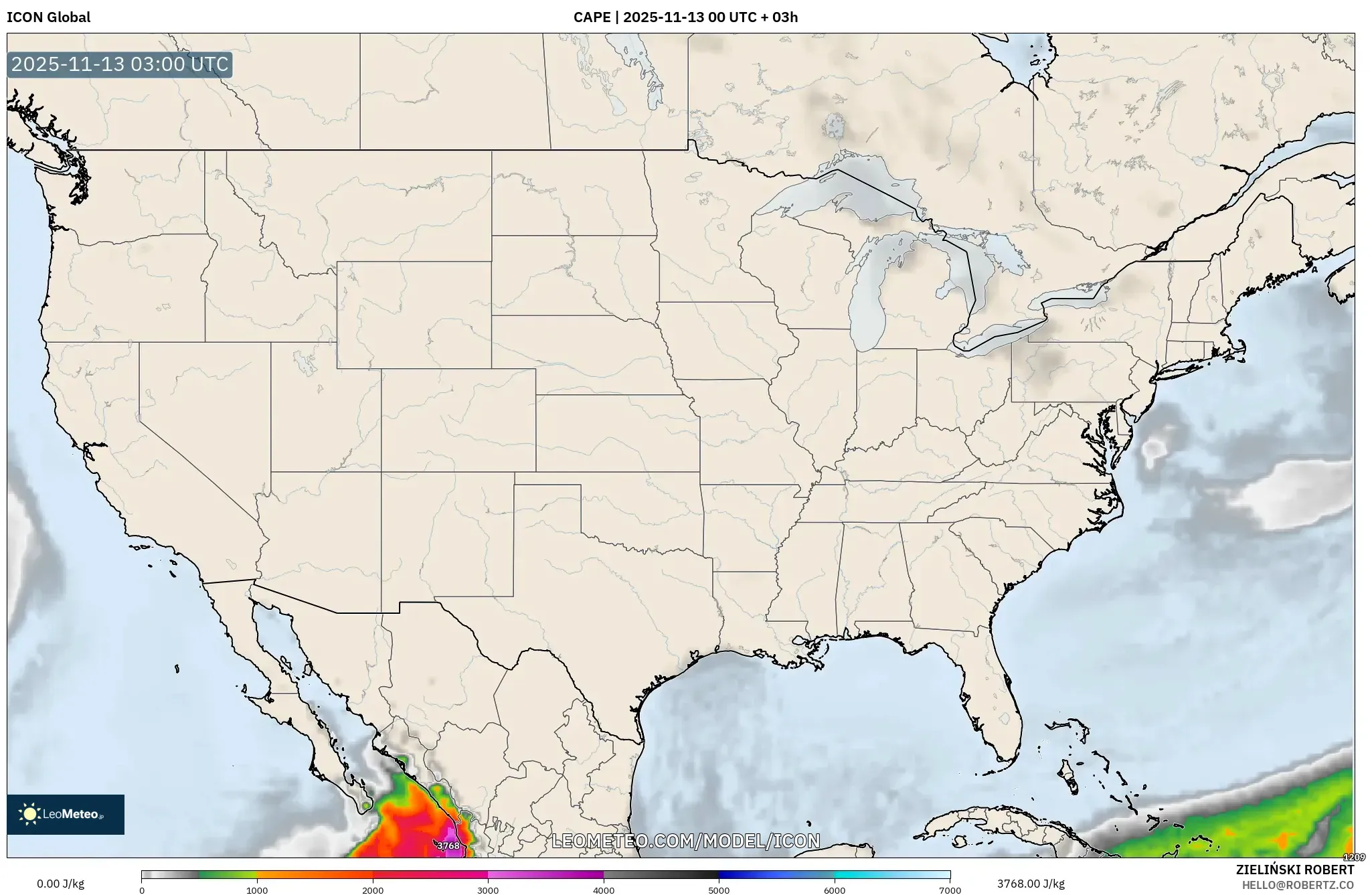 ICON model - United States, CAPE