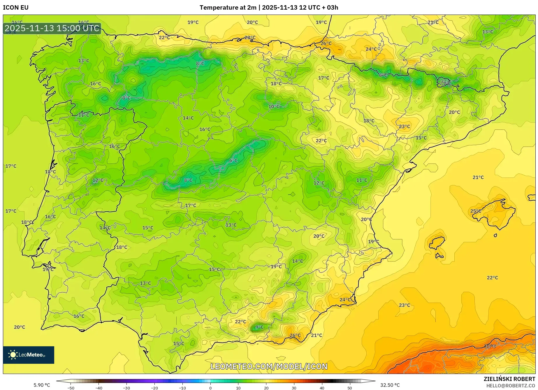 ICON model - Spain, Temperature at 2m